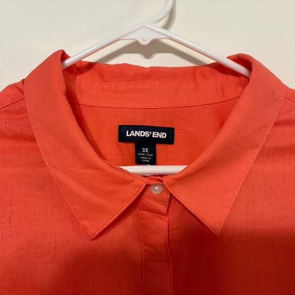 Lands' End Women's Plus Linen-Blend Half Button Popover Tunic Shirt Top 3X Coral - Picture 3 of 9